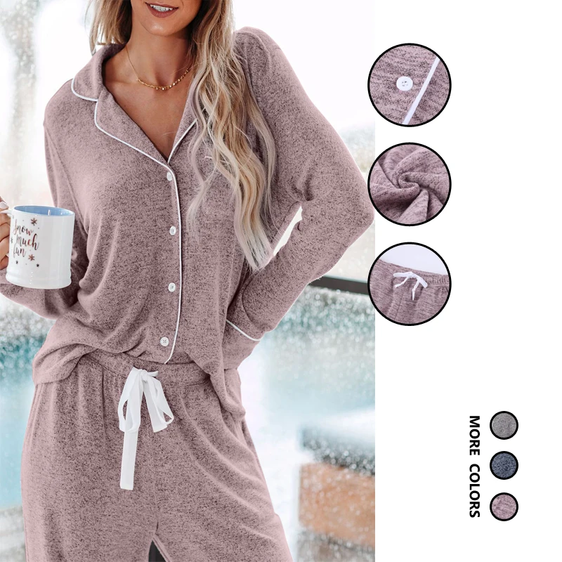 

High Quality Pijamas Invierno Dama feminino Mujer Long Sleeve Women 2 Pcs Set Pijamas