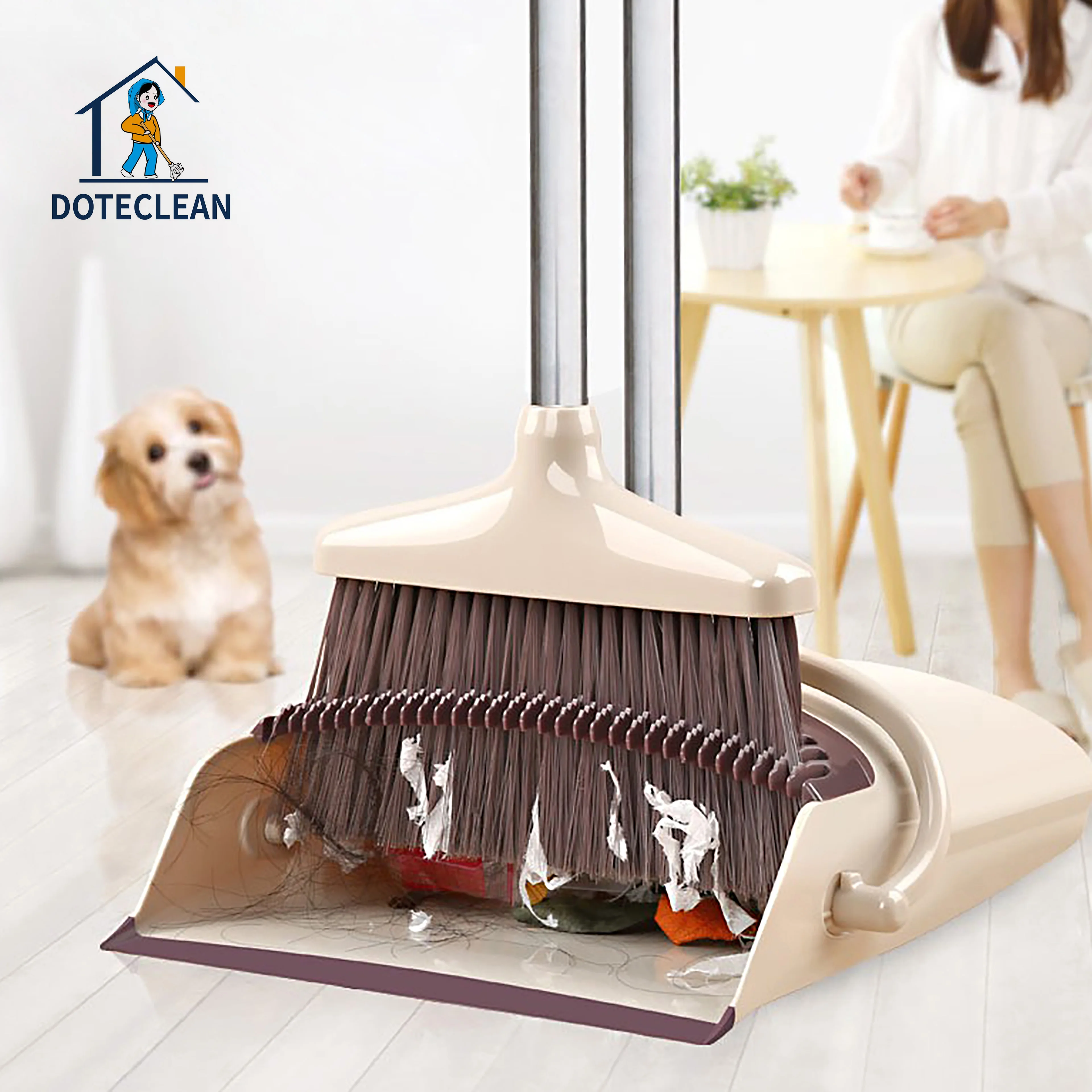 

Vertical standing windproof dustpan and folding sweeper Broom Plastic Household Cleaning Broom Dustpan Set-2 poles