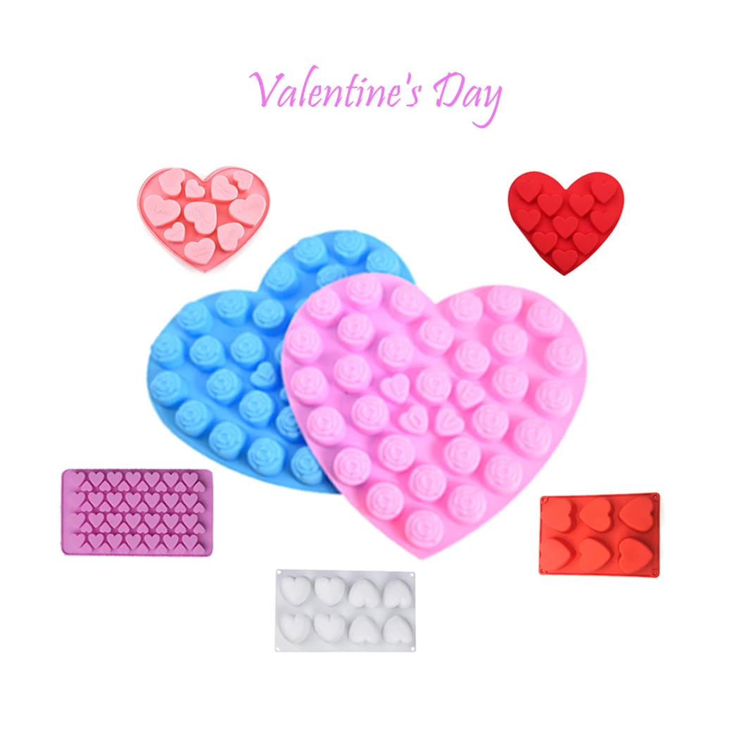 

Valentine's Day Gift Various Love Rose Heart Shape Cake Baking Decoration Moulds Silicone Chocolate Mold