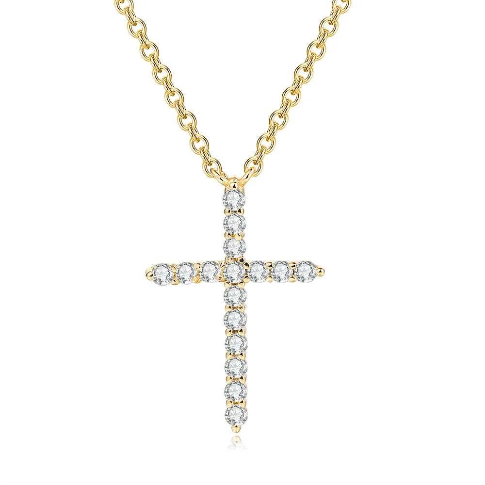 

Popular new zircon gold full diamond cross pendant necklace 925 sterling silver women accessories wholesale