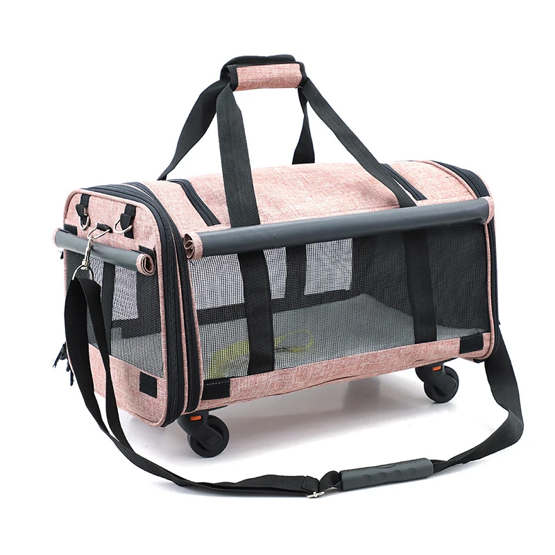 

Pet Travel Carrier Airline Approved Removable Wheeled Pet Carrier for Medium & Small Dogs Puppy Cat expandable pet bag, Pink,blue,gray,green ash