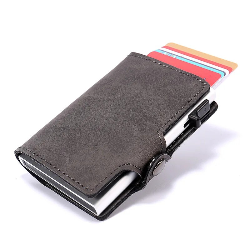 

Luxury Leather Aluminum Pop Up RFID Credit Card Holder Wallet Business Gifts