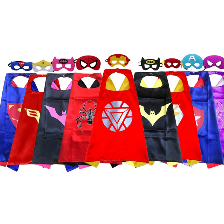 

Wholesale Custom Logo Halloween Party Superhero Capes Costume Set Cosplay Kids Hero Cape, Blue, red, black, green, pink, yellow