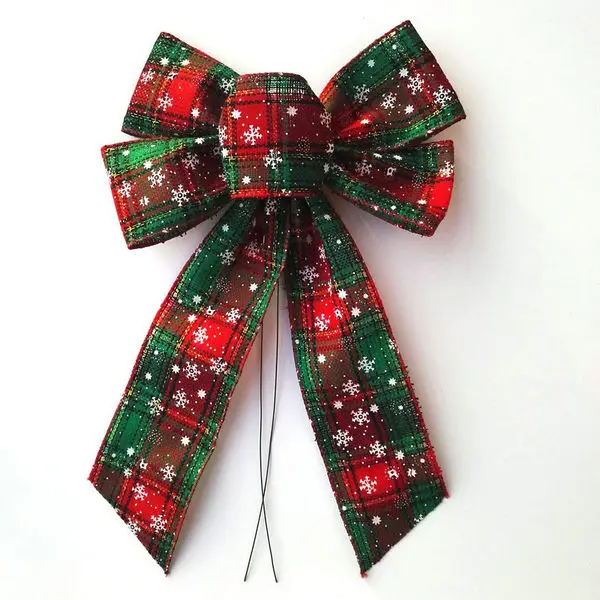 

Wired Edge Trim Pretied Christmas Tree Wreath Garland Decorating Imprint Snowflake Plaid Checked Tartan Ribbon Bow Tie 10" X 18", Red/green;or other colors are available