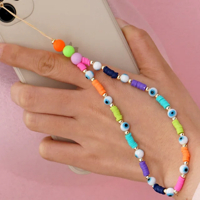 

Wholesale Girly Handmade Phone loop evil eyes Charms Tiny Multi colored Beads Strap Phone Chain