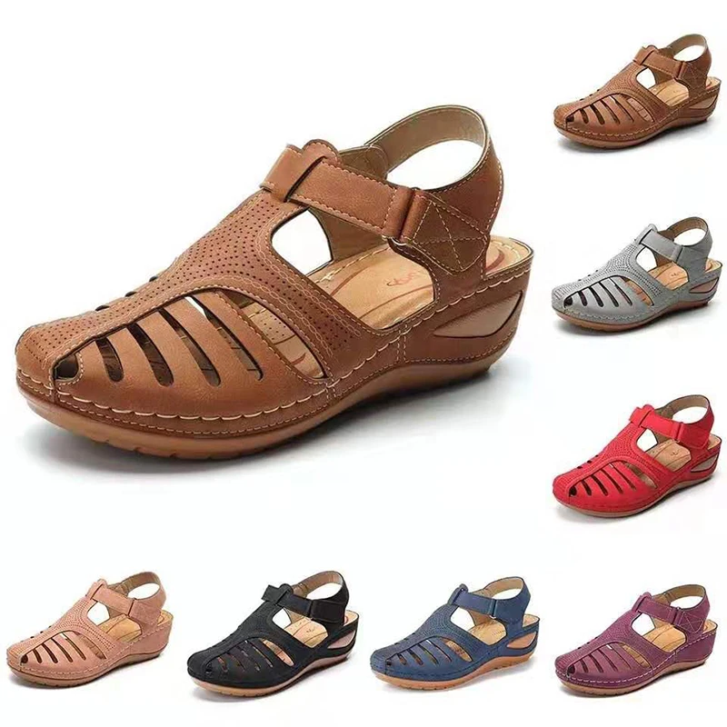 

Summer Woman Vintage Wedge Sandals Buckle Casual Stitching Female Shoes Ladies Retro Platform Sandalias Plus Size, 8 colors