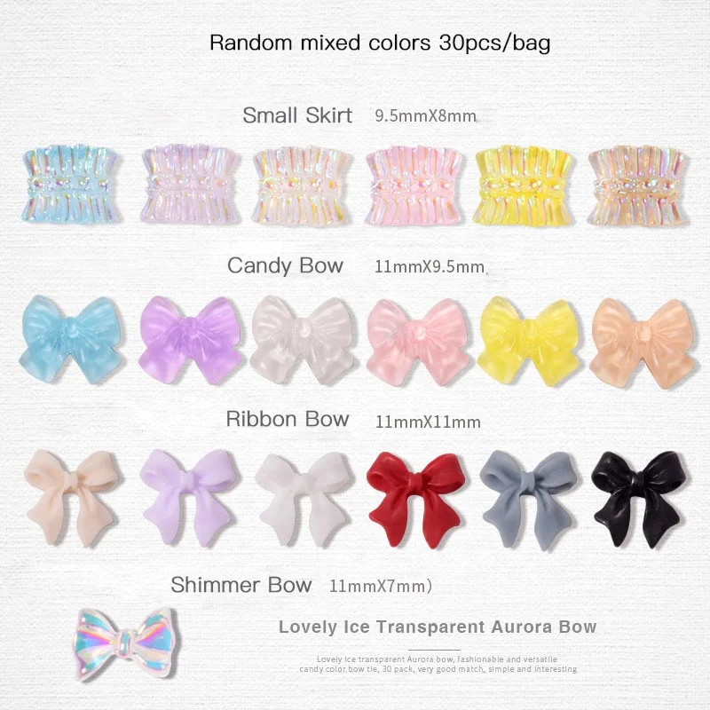 

Paso Sico Shiny Mixed 30pcs/bag Manicure Decoration Girl Lady Nails Cancy Shimmer Ribbon Bow Nail Charms for DIY Designs