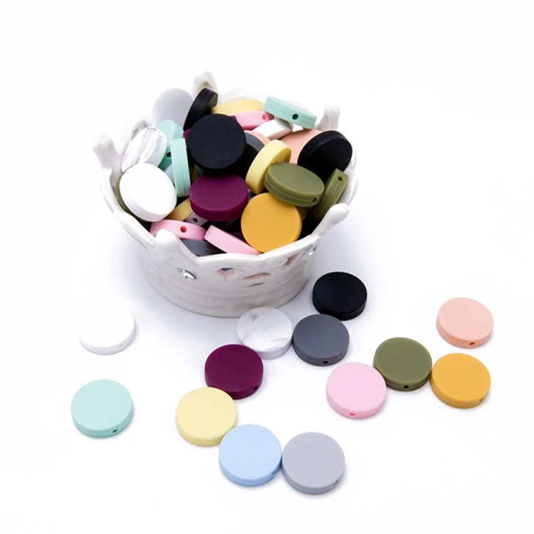 

Wholesale BPA Free Chewable Food Grade 20 mm flat round silicone teething beads