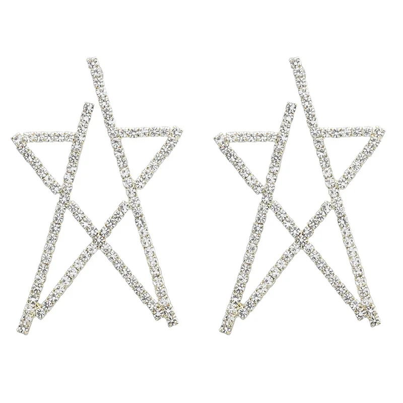 

Personality five-pointed star water diamond set full diamond S925 silver needle earrings female earrings, As pic show