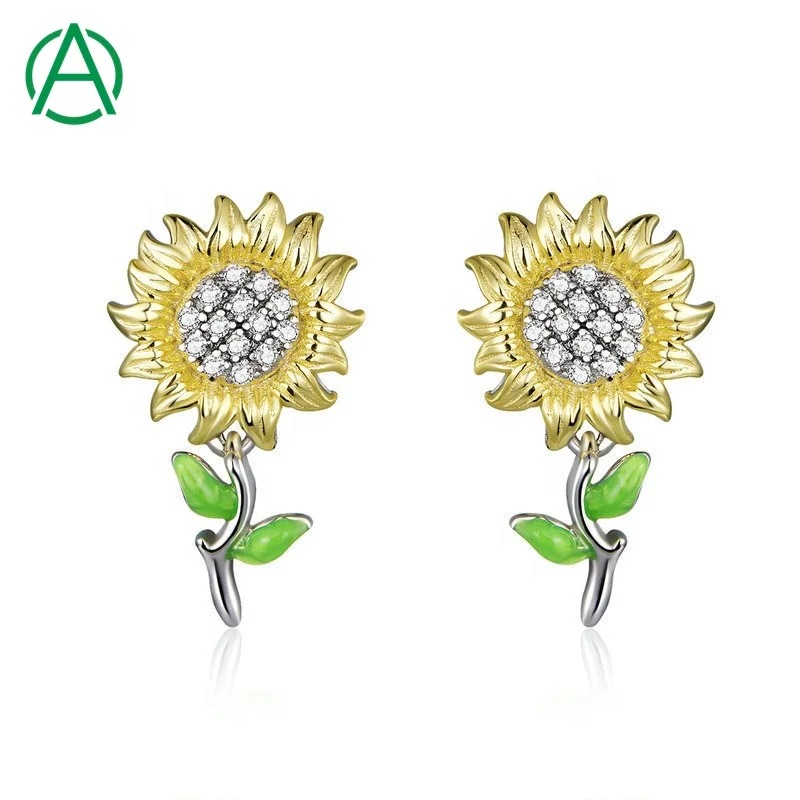 

ArthurGem Korean Cute Sunflower Stud Earrings for women fresh and sweet Statement 925 Silver Earrings Girls Flower Stud Earrings