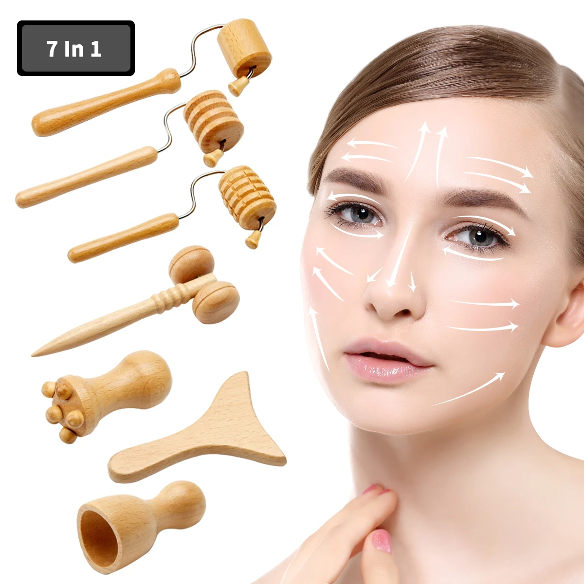 7 Pcs Facial Wood Therapy Massage Roller for Face Sculpting Tool Wooden Personal Face Massager