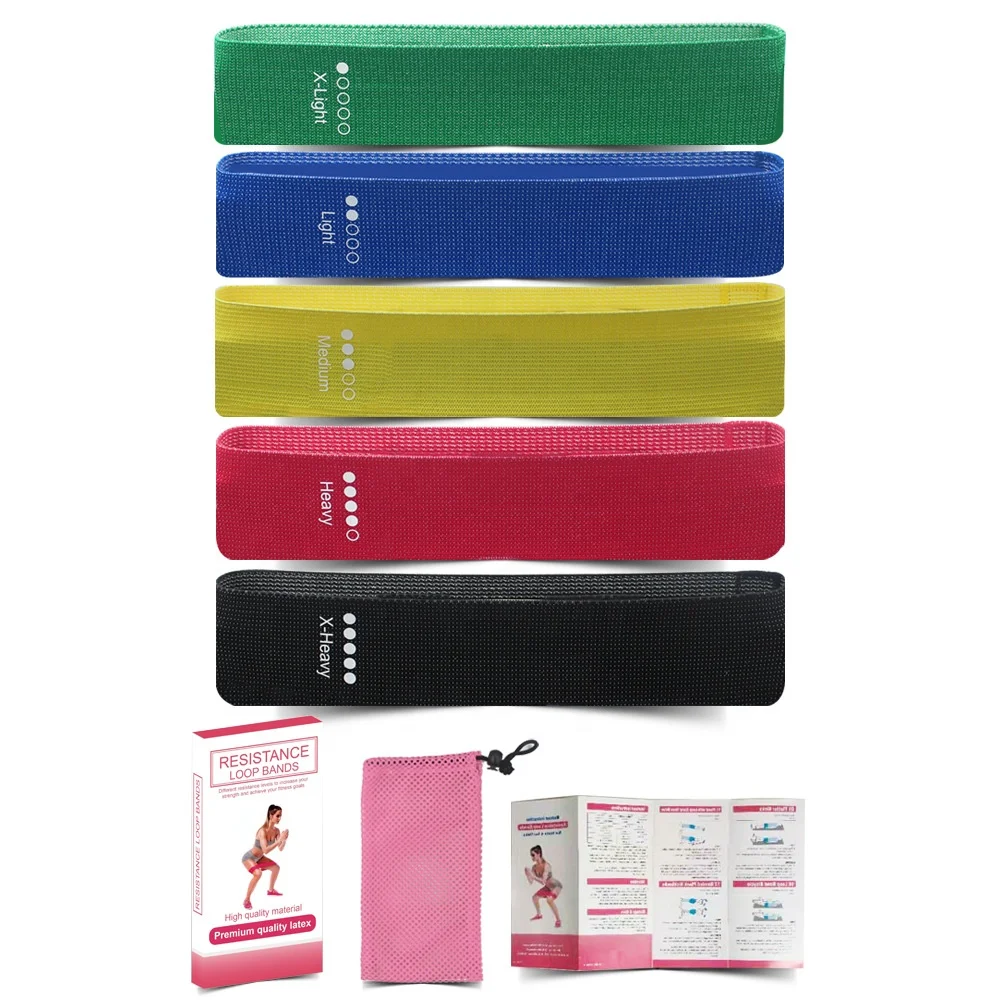 

yoga gym home exercise hip leg mini loop fabric resistance bands, Black ,red ,yellow,blue,green