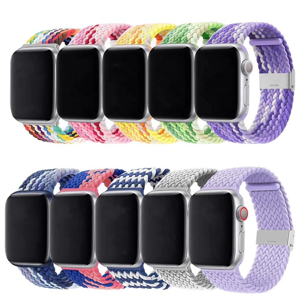 

RYB Fabric Elastic Strap for Apple Watch Series 7 41mm 45mm, Braided Loop Band for Apple Watch Series SE, 32 colors