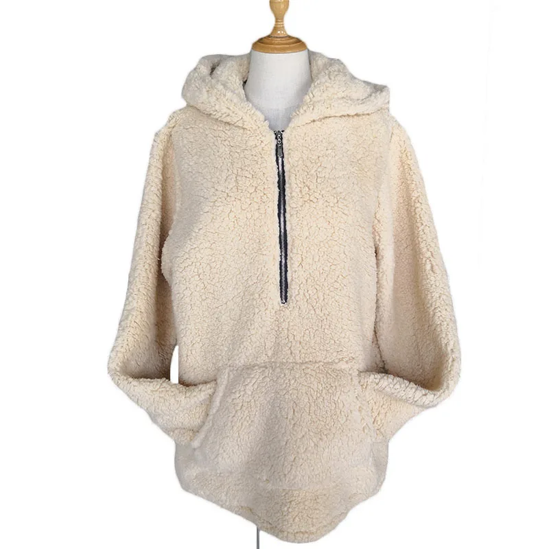 

Wholesale Pullover Monogrammed Pure Color Faux Fur Fleece Hooded Pullover, As pic show