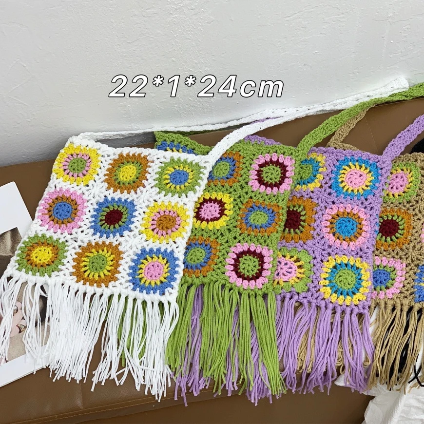 

Bohemian style women bag ethnic style single shoulder crossbody bag design woven knitted bags, Customized color