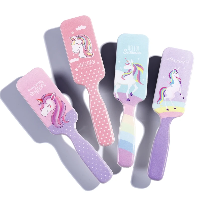 

Kids pocket hair brush and plastic small rainbow hair comb child professional designed detangling baby hairbrush gift set, Multi-color