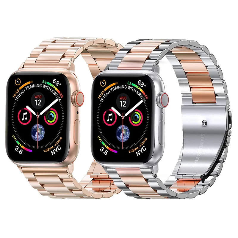 

Luxury Stainless Steel i Three Beads Metal Watch Band for Apple Watch 7 8 41mm 40mm 44mm Three Links Strap for iWatch Band