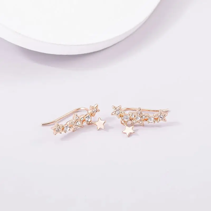 

YE10124 Italina Fashion Jewelry Wholesale Clear Crystal High Quality 925 Sterling Silver Four Stars Brass Hook Earring For Girls