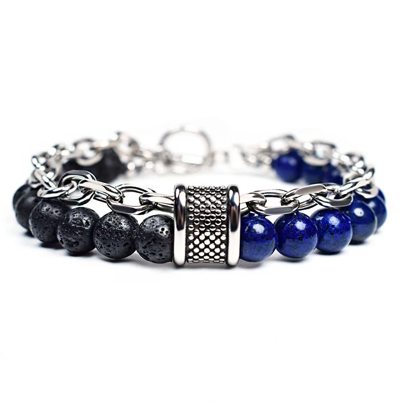 

Amazon Popular Jewelry Natural Stone Beaded Blue Tiger Eye Bracelet Thick Chain String Fashion Bracelet For Men, Picture shows