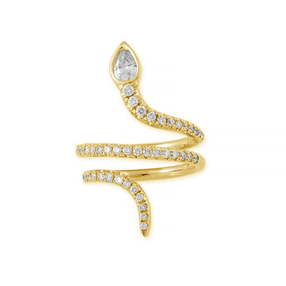 

wholesale 925 Sterling silver ring for female 18K gold plated pave teardrop zircon head snake coil wrap ring