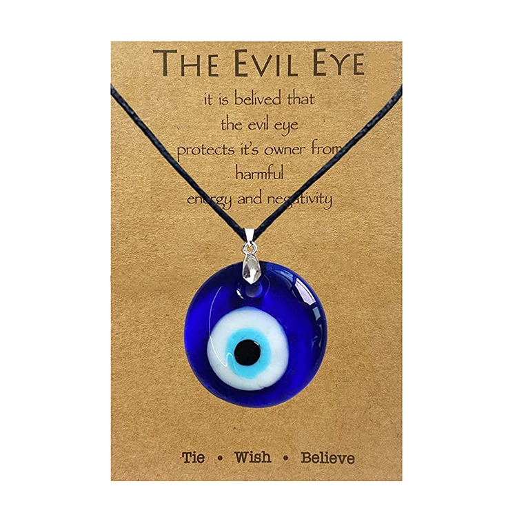 

Lucky Protection Necklace Jewelry Blue Turkish Glass Leather Rope Dveil Eye Necklace for Women Men, Blue color