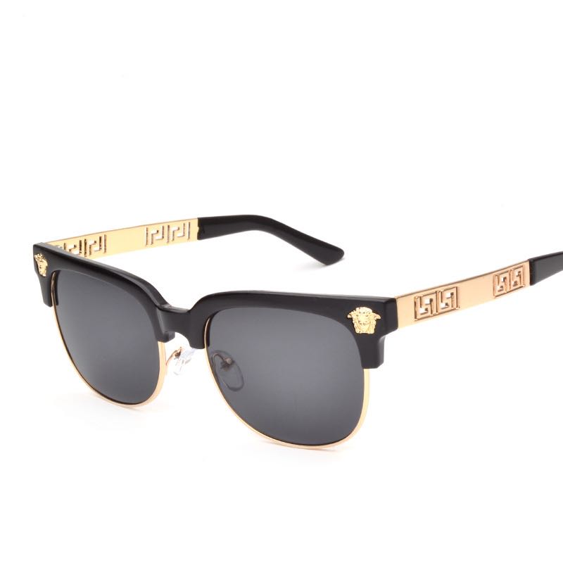 

Classic Head Sunglasses Trendy Square Frame Eyewear Metal Hollow Temples Men Sun Glasses, 7 color