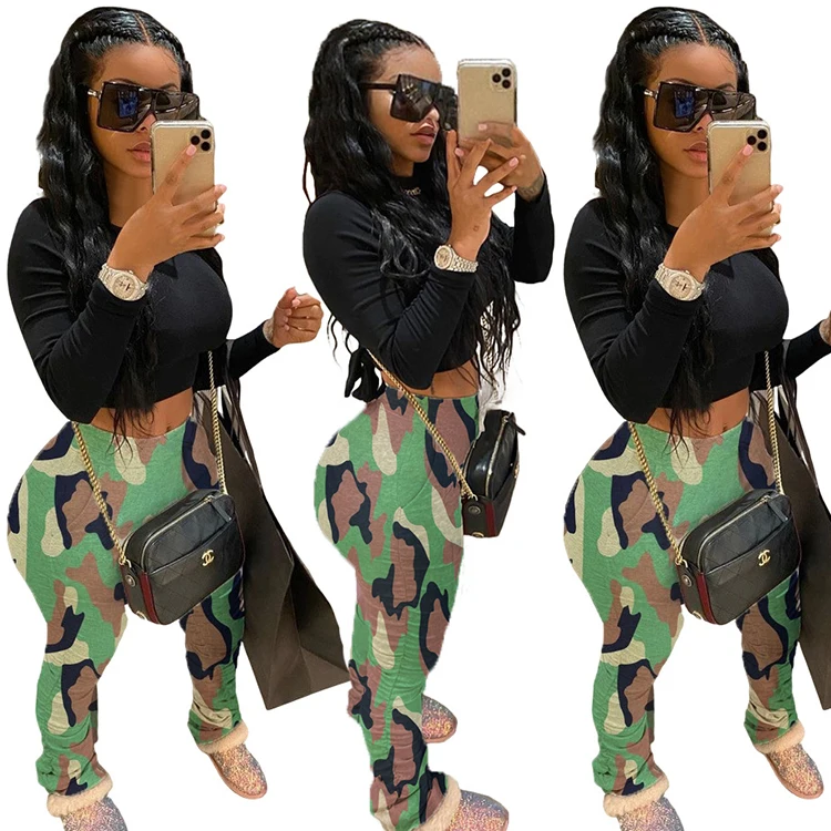 stacked camo cargo pants