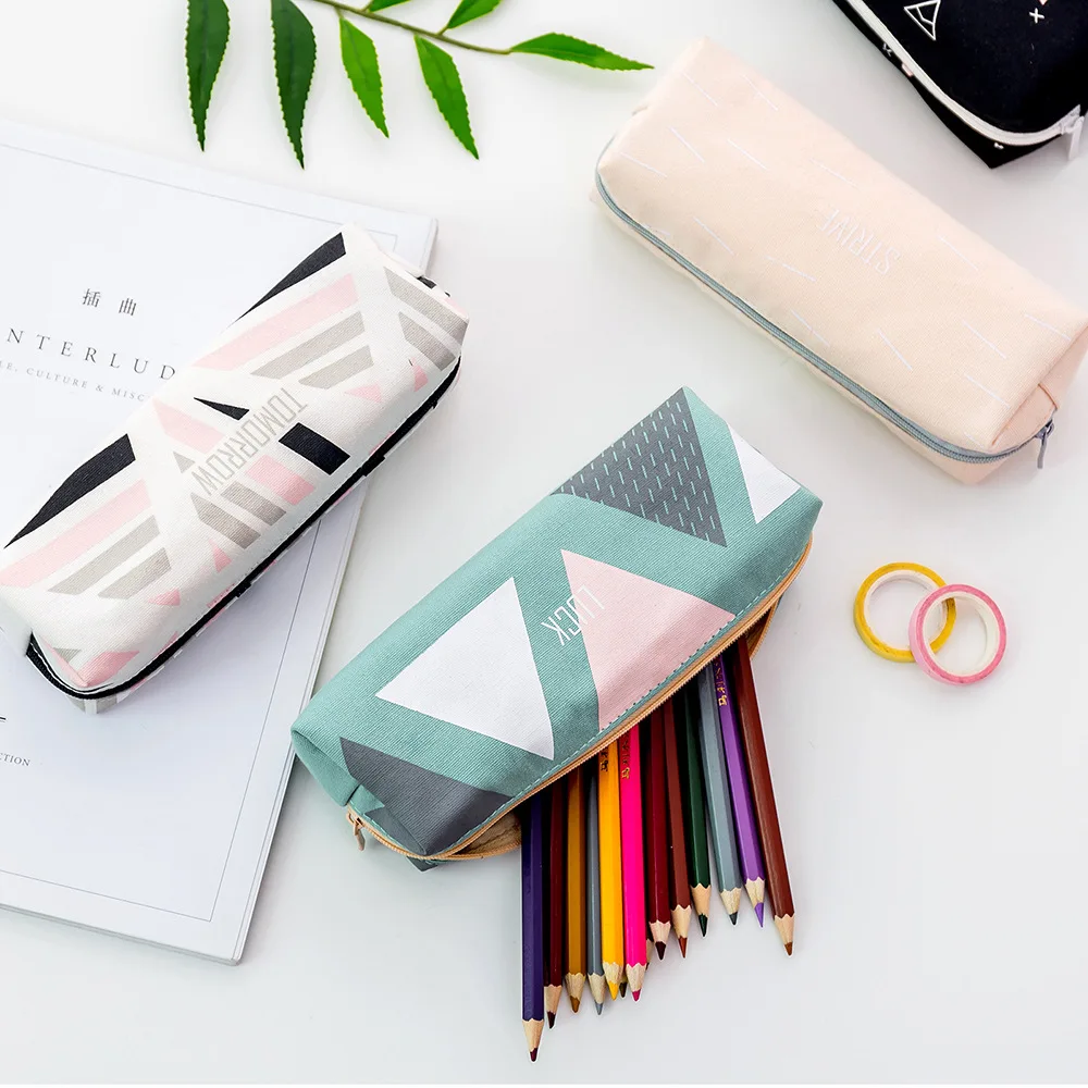 
Creative student stationery Fresh and fashionable geometric series large capacity canvas pencil case 