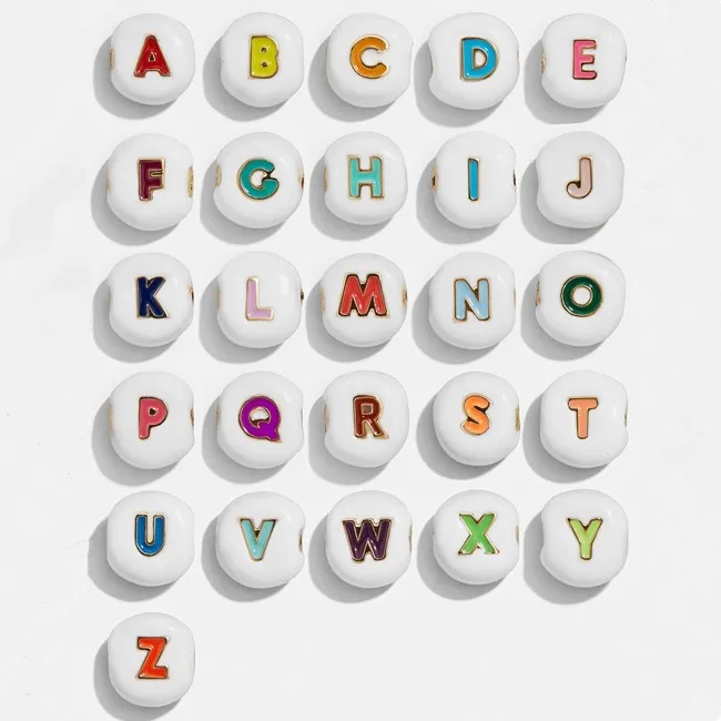 

Amazon Hot Sale  gold trim rainbow enamel alloy letter beads enamel alphabet beads for DIY jewelry making charm bracelet, White & black