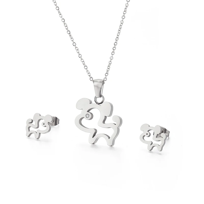 

Hot Sale Women Zircon Stainless Steel Animal Dog Jewelry Necklace Earring Set, Gold,sliver
