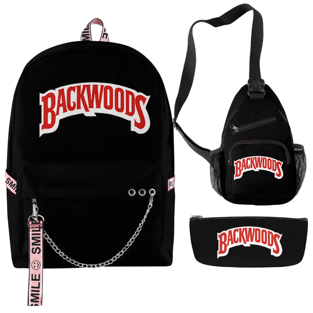 

Backwood print Schoolbag Student's Backpack Sublimation Multi Color Black 3 pcs Set, Customized color