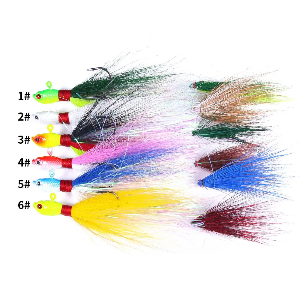 

6 colors Fishing tackle Bucktail jigs lead head hook sea fishing bionic gear 3D Eyes Jig Fish kit QTG05 Afishlure