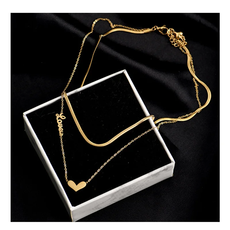 

fashion jewelry trendy two layer gold heart pendant necklace