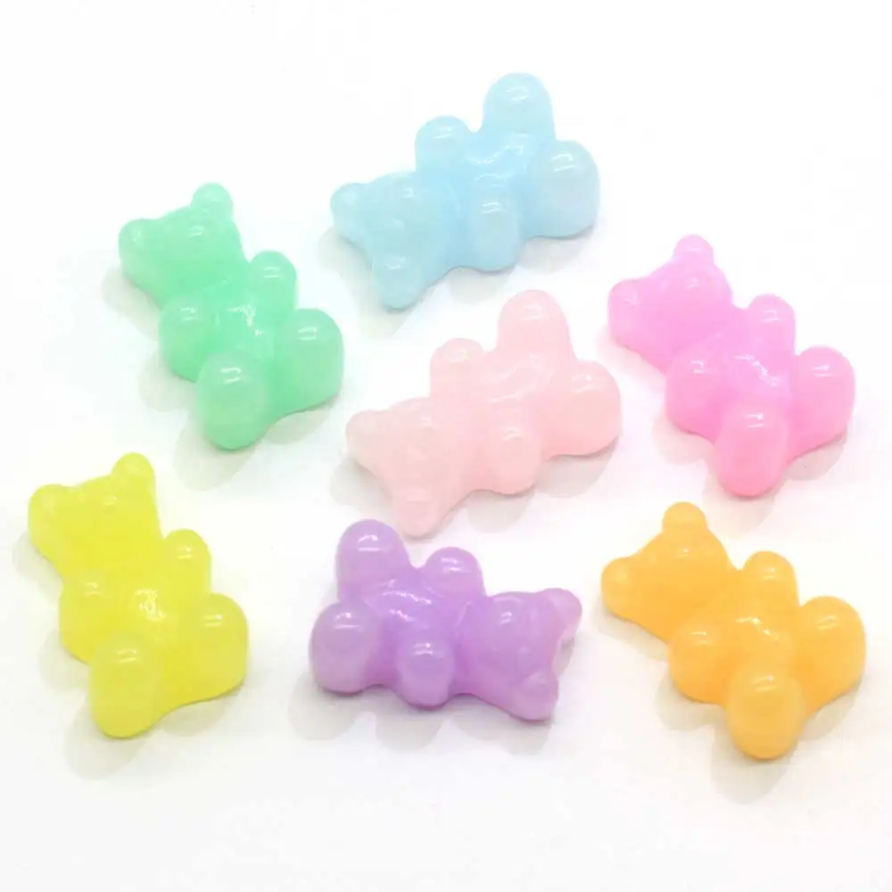 

Pastel Color Cartoon Gummy Bear Candy Resin Flat Back Cabochons Accessories For Girl Hair Bow Center Photo Decor Crafts DIY