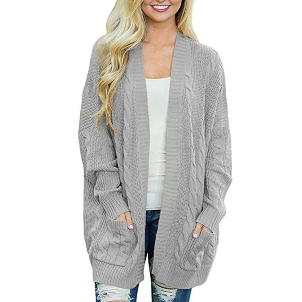 

Womens School Wear Plus Size Open Front Soft Knit Long Cardigan Sweater with Pockets