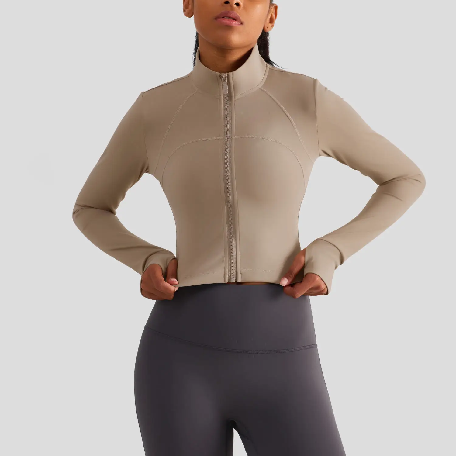 

Hot Sales Full Zipper Women Yoga Jackets With Thumb Hole Custom Long Sleeve Sports Quick Dry Tops