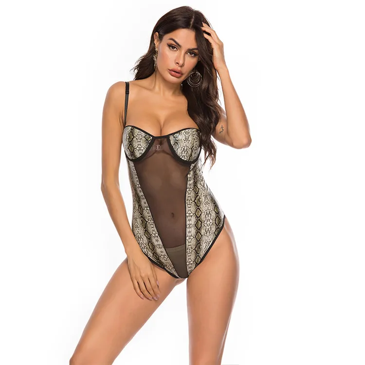 

PoeticExist Springy Snake Pattern Women Sexy Lingerie, As pic