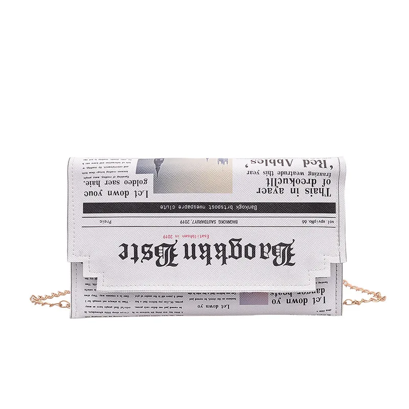 

News Paper Pattern Women Foldover Envelope Clutch Purse Metal Chain Shoulder Crossbody Handbag, Cutomised color