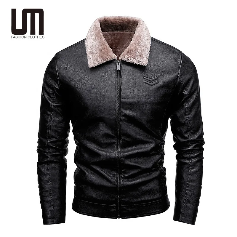 Liu Ming Wholesale Winter New Year 2024 Men Casual PU Faux Leather Jacket Oversize Velvet Warm Thick Fur Collar Coat