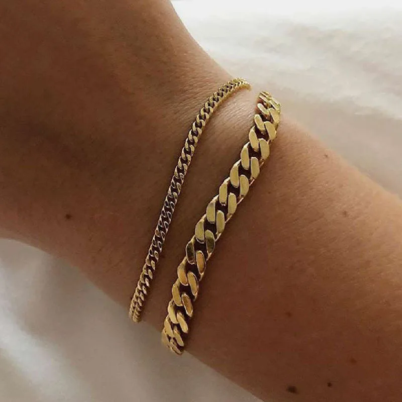 

B0013 3 Sizes Chunky Cuban Chain Bracelets 18K Gold Plated Bangles for Women Minimalist Stainless Steel Wristlets Simple Jewelry