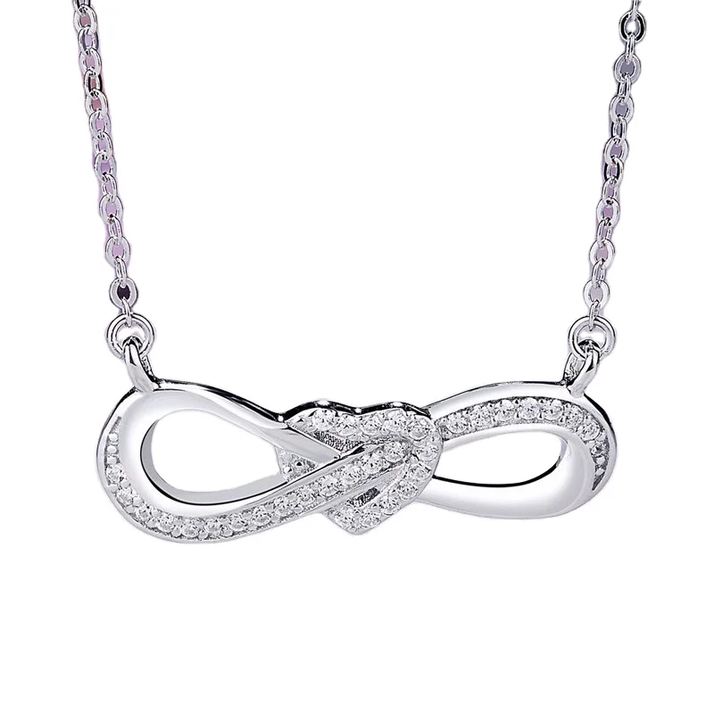 

New Type 925 Sterling Silver Infinity Love Clear Heart Cz Chain Link Necklace 2020