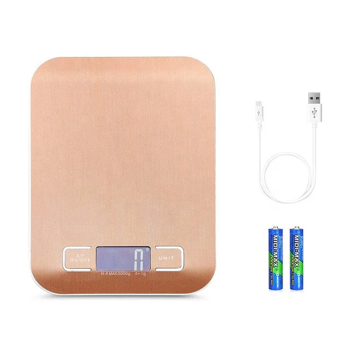 

J&R Unique Rose Gold Digital Electronic 5KG 10KG 1G Battery USB Charging Dual Power Cooking Balance Kitchen Food Scale