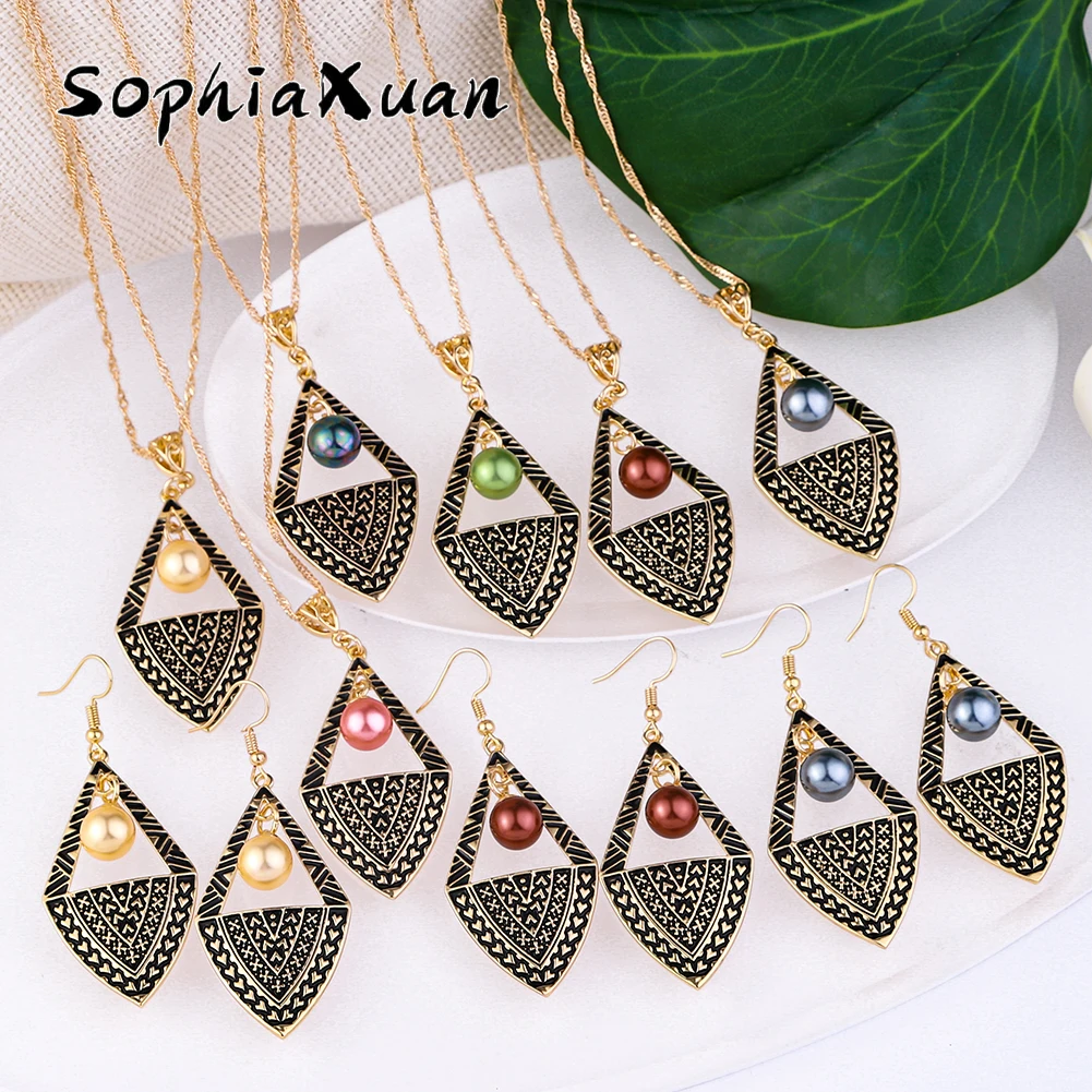 

SophiaXuan Polynesian Jewelry Pearl Sets Gold Plated Set Hawaiian Wholesale Samoan Jewelry, Picture shows