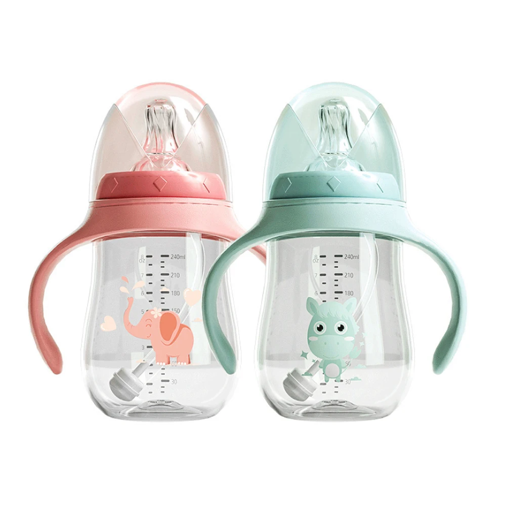 

First Year Flip Top Straw Bottle Leakage Prevention No Spill Infant Tritan Baby Training Drinking Sippy Cup With Lid Handle