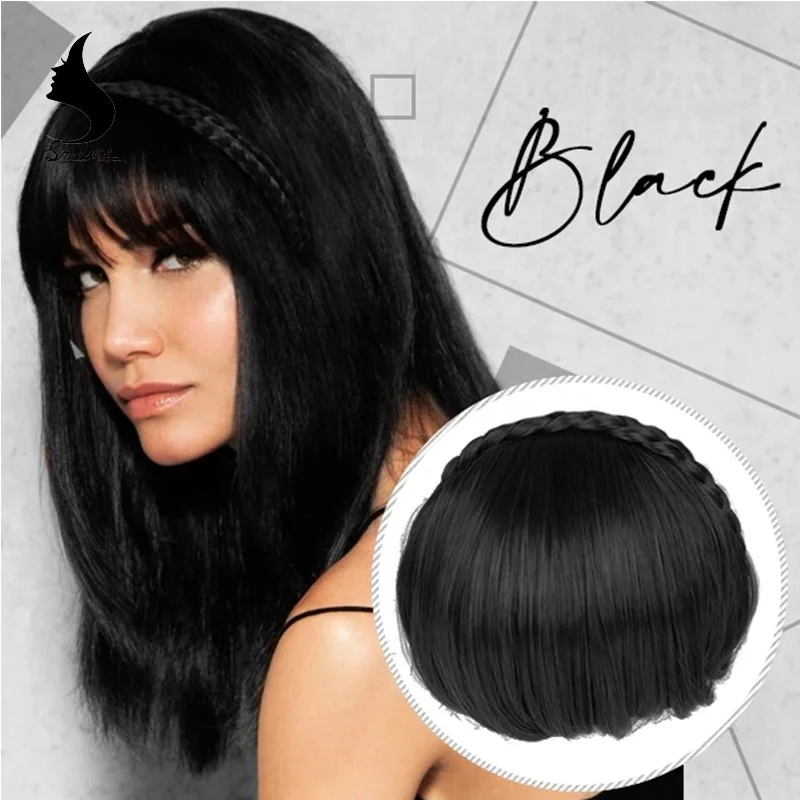 
Women Fringe Hair Extension Blunt Front Hoop Expanded Synthetic Hair Accessories 