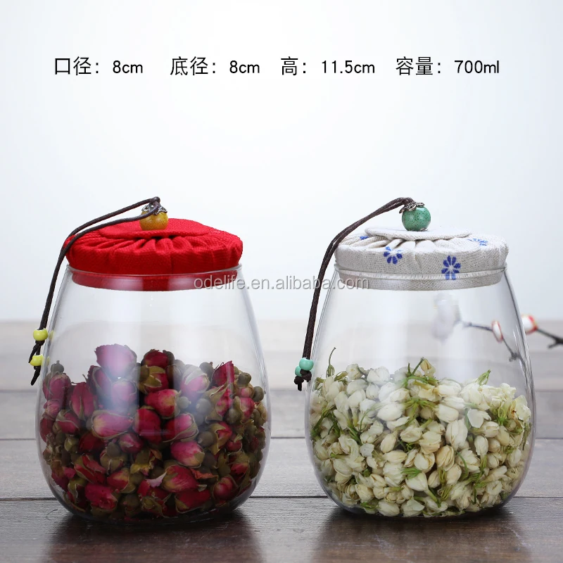 

China wholesale Fancy glass jar round coffee beans flower tea canning airtight jars with cover, Transparent