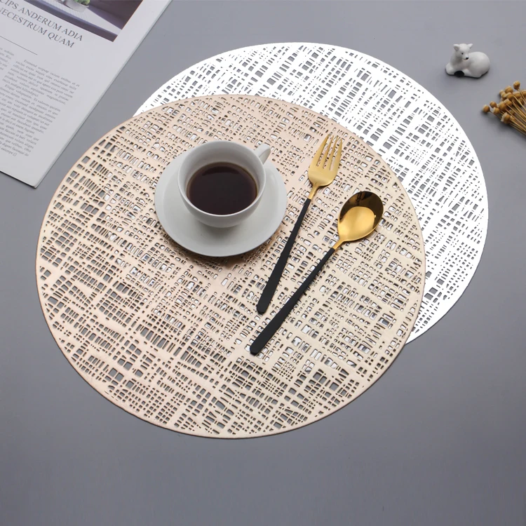 

home and kitchen 2020 PVC Pressed hollow out leaf Gold Placemats for Kitchen Dining Decorative Table mats for Decoration, Golden and silver