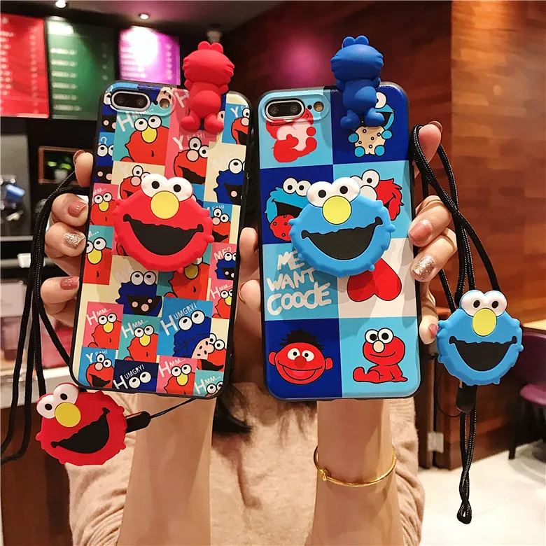 

elmo cookie sesame street lanyard Doll grip golder + Case For iphone 12 Mini 12promax 11 XS X silicone Cover, Colorful