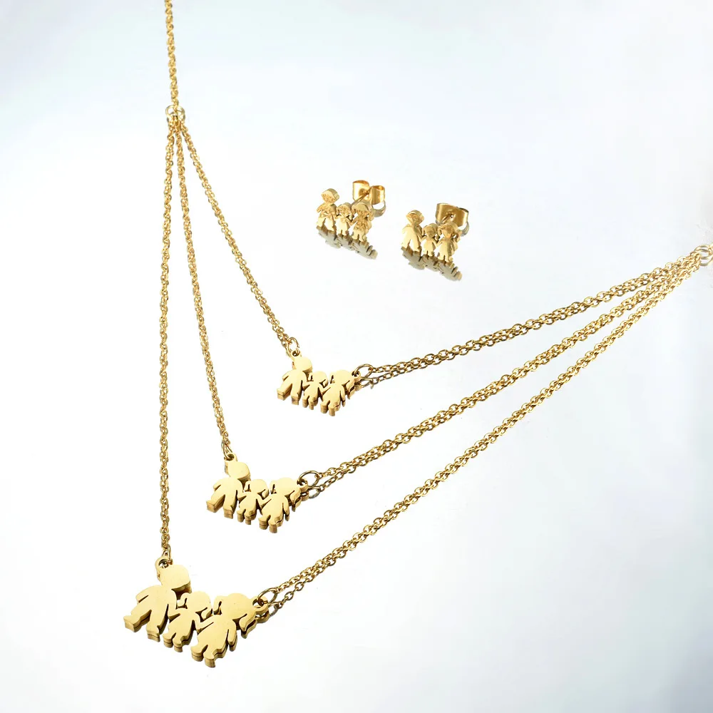 

2021 Sailing Jewelry Gold-plated Family Stud Earring Necklace Set Stainless Steel Family Necklace