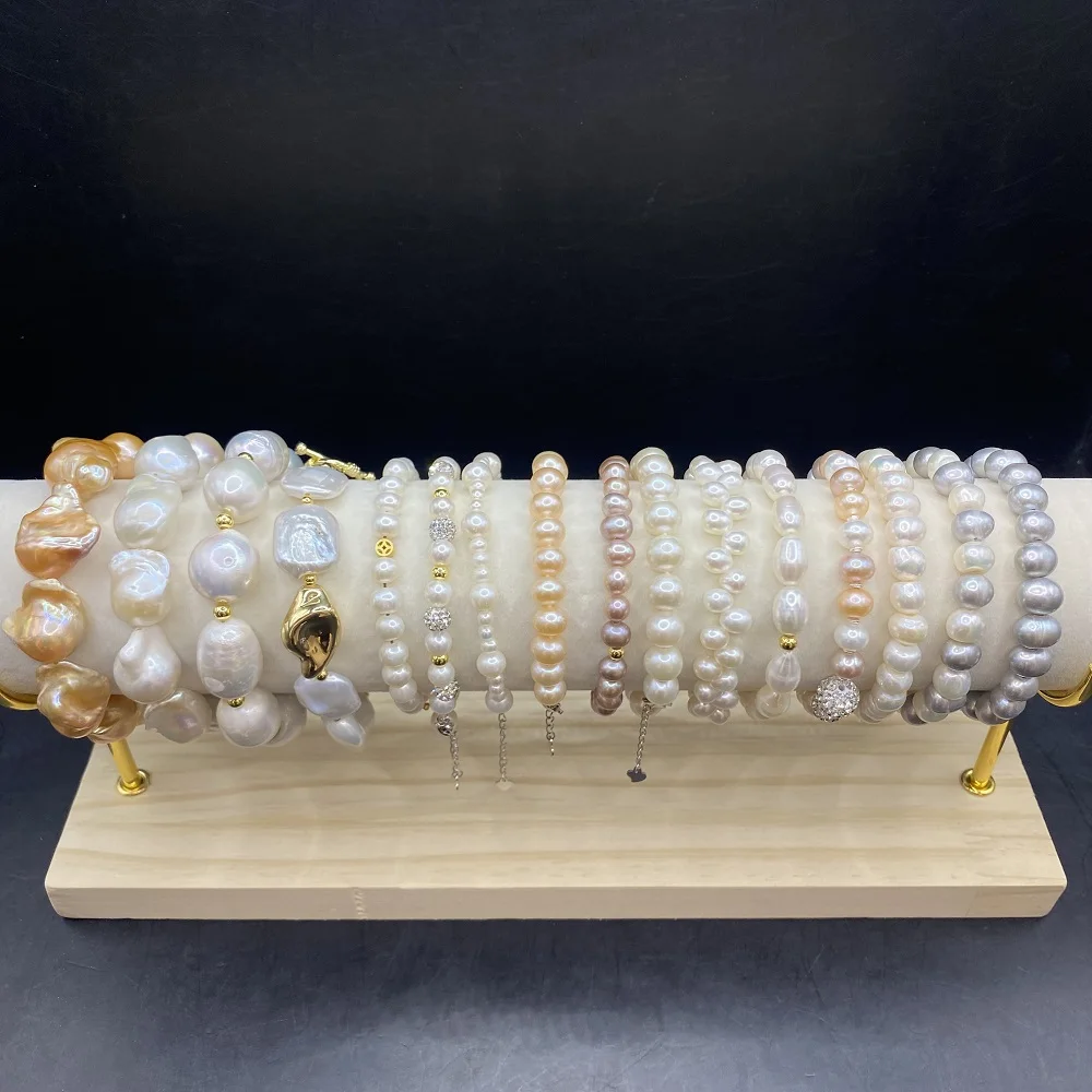 Natural Freshwater 925 Silver Button Baroque Pearl Round Pearl Bracelet Color Bracelet 18cm in Length for Party Wear Daily Wear